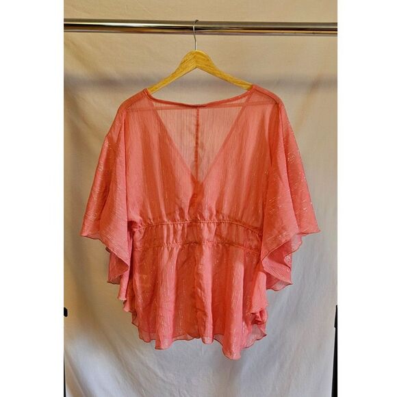Vanity Pink V-Neck Butterfly Sleeve Blouse Women's Size XL - Picture 2 of 5
